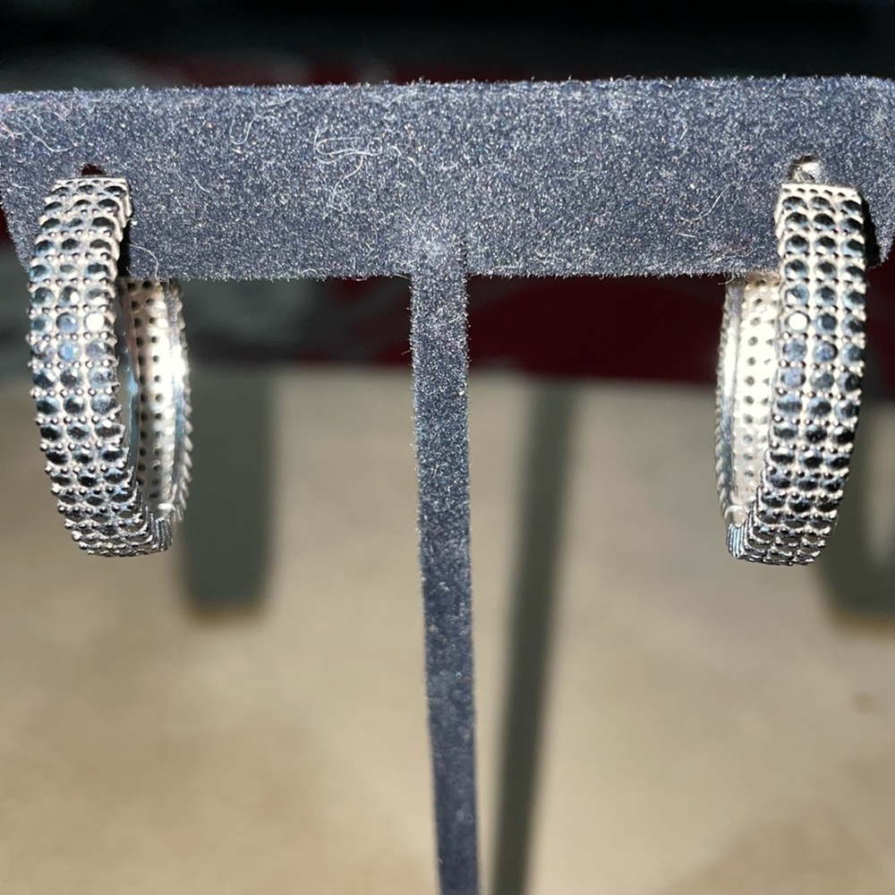 Silver 925 FUZION CREATION BLACK CUBIC ZIRCONIA HOOPS EARRINGS